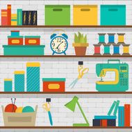 seamless pattern shelf with tools for sewing N2