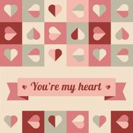 Greeting card with hearts in soft colors