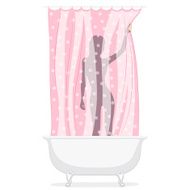 Woman behind the curtain in bathroom