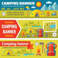 Summer camping - mountain expedition adventures banners set
