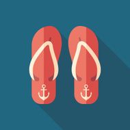 Colorful beach slippers flat square icon with long shadows