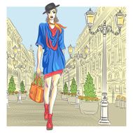 Vector attractive fashion girl goes for St Petersburg N3