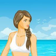Travelling woman on the beach in swimwear N2