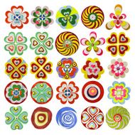 Set of flat flowers made paper and scissors Isolated