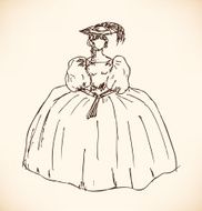 Sketch of woman in historical ball dress N2