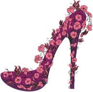 Shoes on a high heel decorated with flowers and butterflies N2