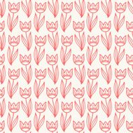 Seamless pattern with outline tulips