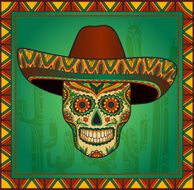 Traditional mexican skull with sombrero N4