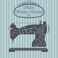 Retro sewing machine with floral ornament on hipster background N2