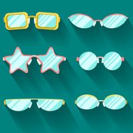 Set of colored flat glasses with long shadows Sprockets round N6