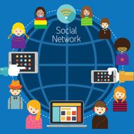 Mobile Phone Laptop Tablet with People Social Network