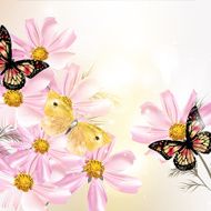 Beautiful floral background with flowers and butterflies