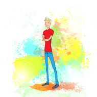 fashion casual young man over colorful paint splash N2