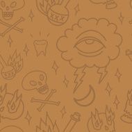 Seamless vector old-school tattoo pattern in colours of wood Sk