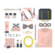 Flat lay woman&#039;s fashion pink collection