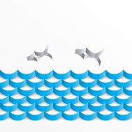 Abstract paper background Fish floating on the waves Vector N2