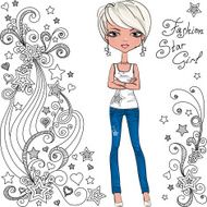 Vector fashion hipster girl and star N2