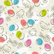 Pattern easter eggs flower and chicks vector N2