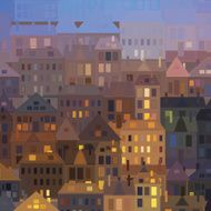 Night city Vector background vintage houses N7