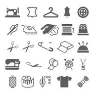 Vector sewing equipment and needlework icons set