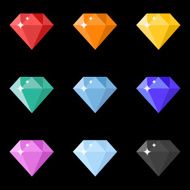 Diamonds icons set in different colors on the black background