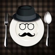 Vector Hipster style on white plate with spoon and fork N3