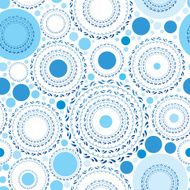 Seamless pattern with blue dots and circles on white background
