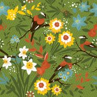 Vintage seamless floral pattern with birds N2