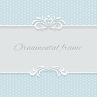 Paper lace frame with seamless borders over ornamental blue background