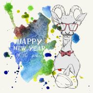 Hand Drawn Portrait of Hipster Goat