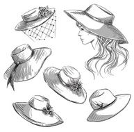 Set of hats Girl in a hat Fashion illustration