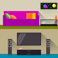 Bright illustration in trendy flat style with room interior N2