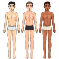 Three men from different ethnic groups in underwear