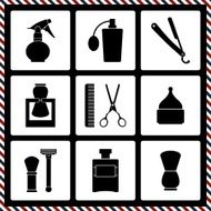 Barber Shop monochrome vector icons set N2