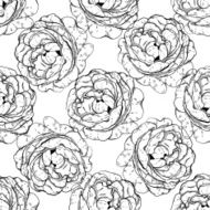 Seamless pattern with beautiful flowers monochrome