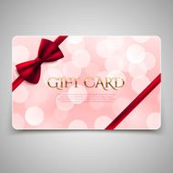 Gift card with red bow Vector illustration Voucher certificate