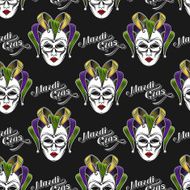 Mardi Gras carnival mask or jester emblem seamless pattern N2