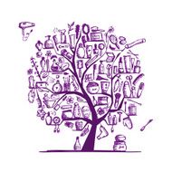 Cosmetics and female accessories on tree for your design N2