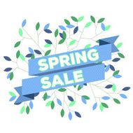Sale poster with ribbon green and violet leaves