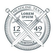 engraving style sword shield sign banner