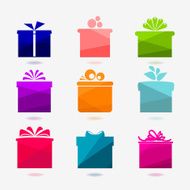 Set of nine color icons gift boxes on light background