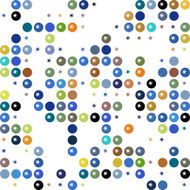 Abstract pattern with scattered circles and stars in blue green