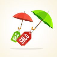Vector umbrellas with sale stickers Flat Design