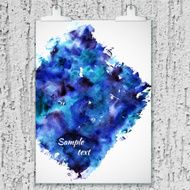 Poster with watercolor stain on plaster wall background