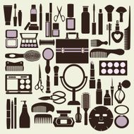 cosmetics and makeup black white icon set - Illustration