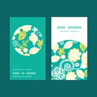Vector emerald flowerals vertical round frame pattern business cards set N3