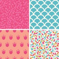 Vector colorful branches set of four matching repeating patterns