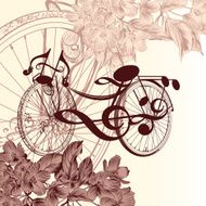 Fashion background with abstract bike notes and flowers for