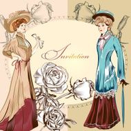 Invitation wedding greeting card with vintage ladies