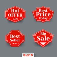 Vector Set of Red Sale Paper Retro Labels